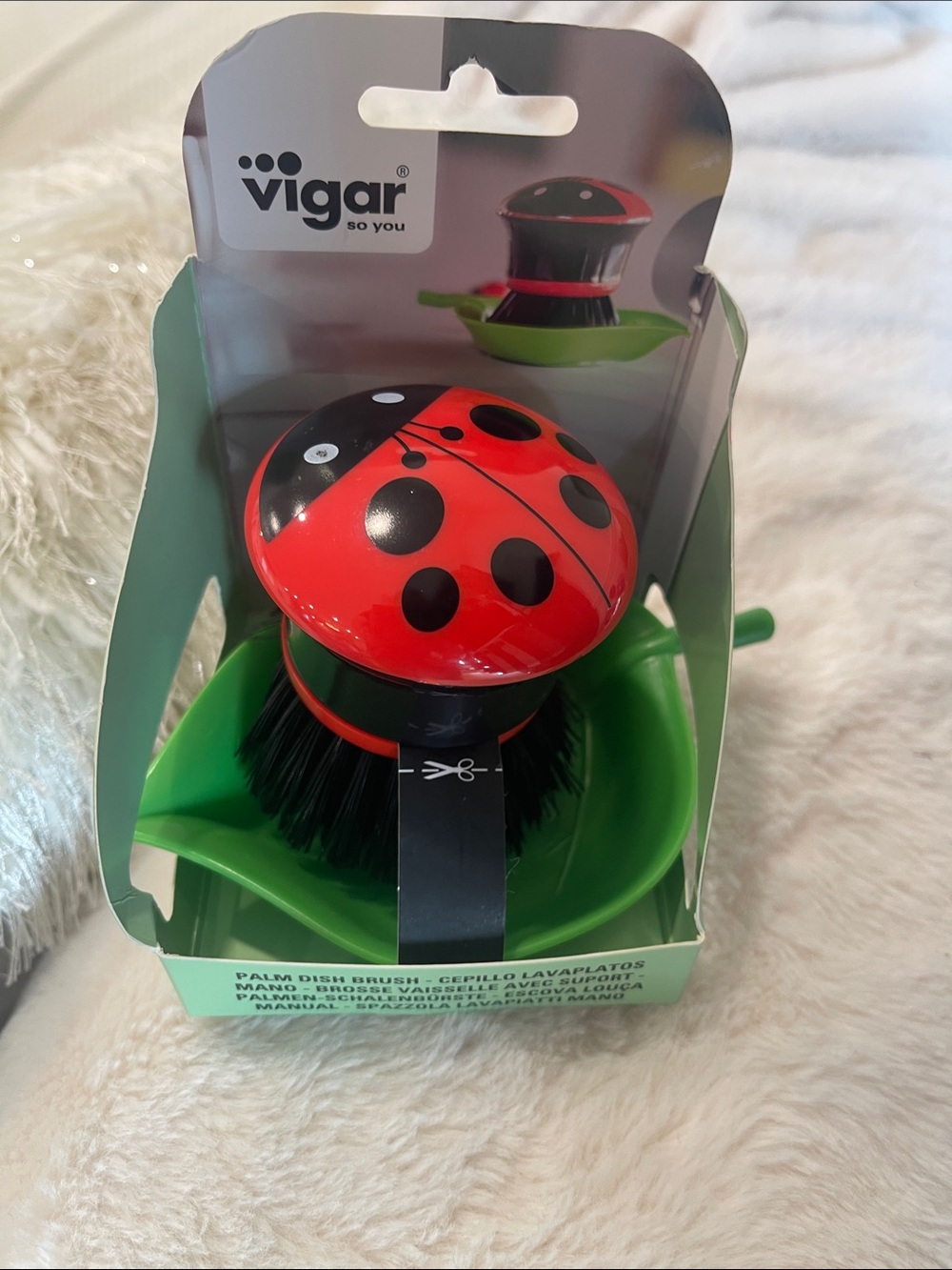 Ladybug Palm Dish Brush with Green Holder - Picture 2 of 6